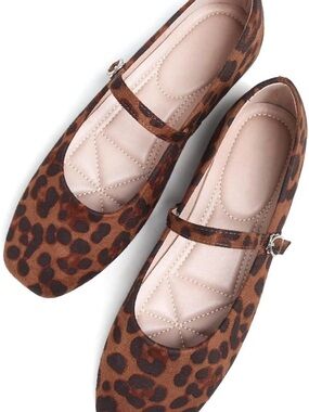 Leopard Print Mary Jane Flats - Brown